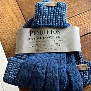 Pendleton Blue Knit Hat + Glove Set